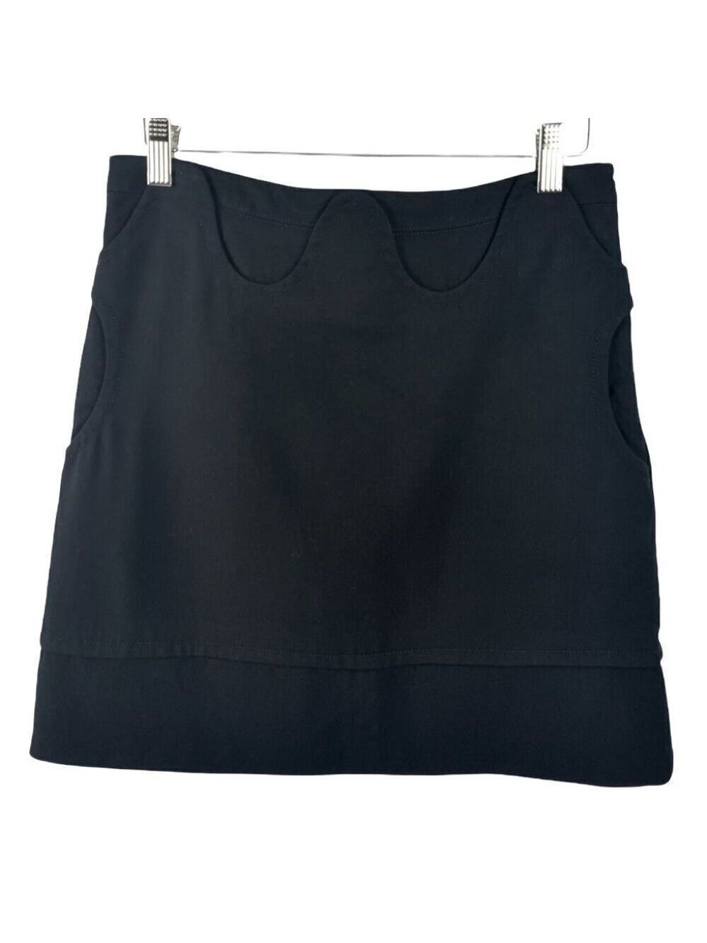 BARBARA Bui Black Scalloped Stretch Wool Mini Skirt Size 38/ US M